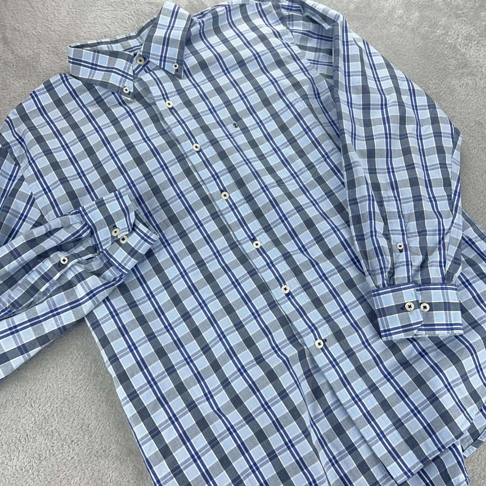 IZOD Plaid Button Down Shirt Long Sleeve Collared‎ Casual Blue Gray Size L